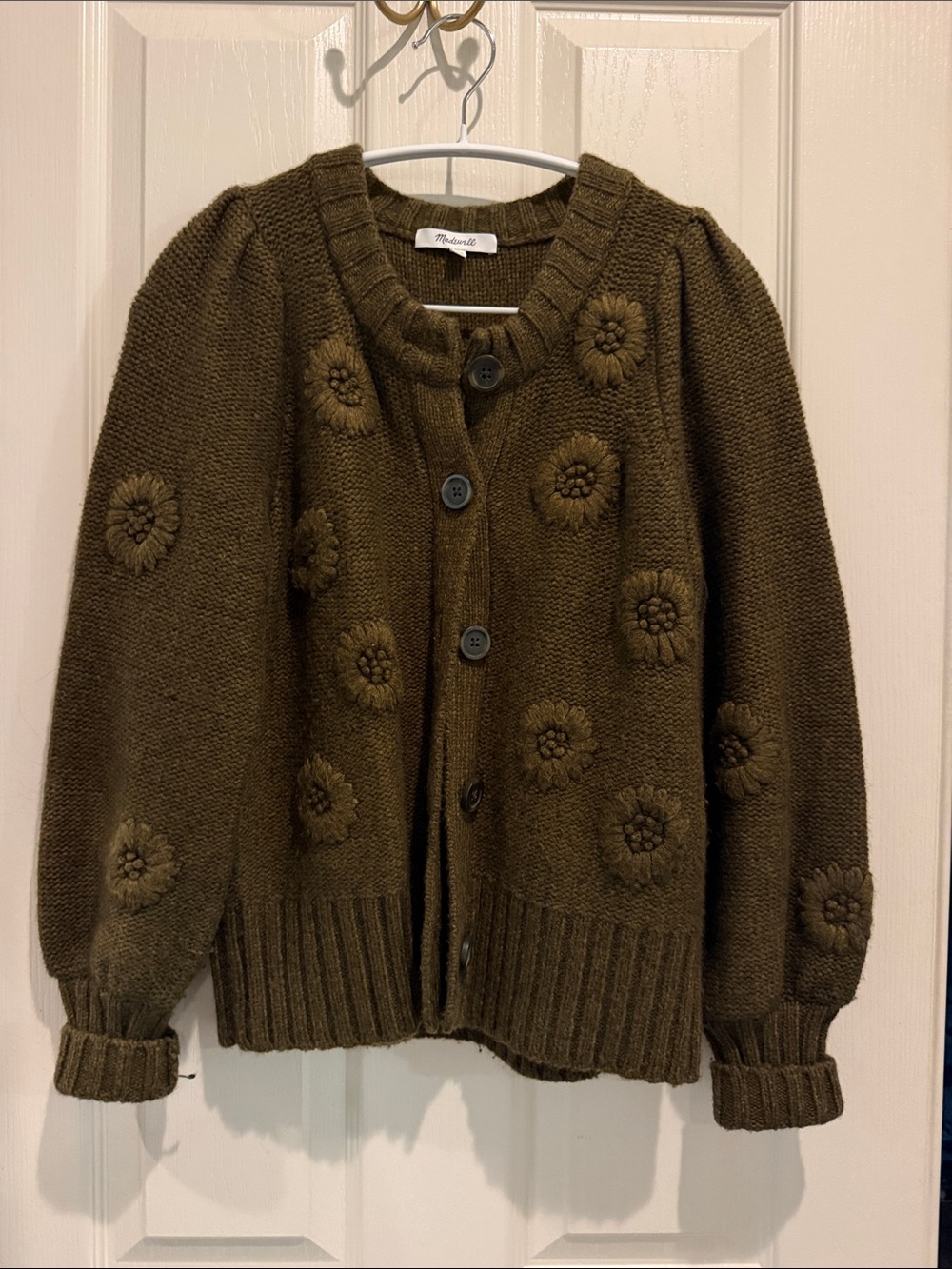 Madewell Embroidered Edencroft Pleat-Sleeve Cardigan Sweater